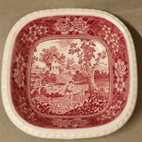 rødt kvadratisk fad skål gammel porcelæn rusticana villeroy & boch 